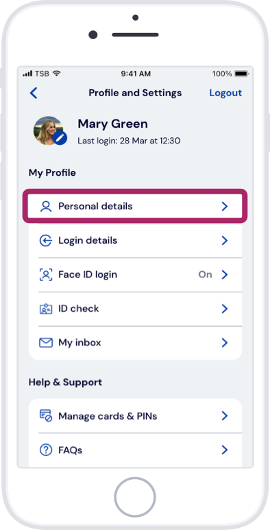 Tap Personal details. Tap Personal details.