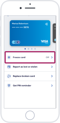 Select the card you want to freeze then tap ‘Freeze card’. Select the card you want to freeze then tap ‘Freeze card’.