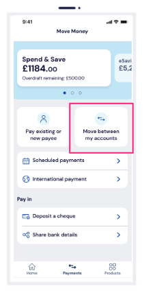 Tap 'Move between my accounts'. Tap 'Move between my accounts'.