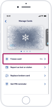 Select the card you want to unfreeze then tap ‘Freeze card’. Select the card you want to unfreeze then tap ‘Freeze card’.